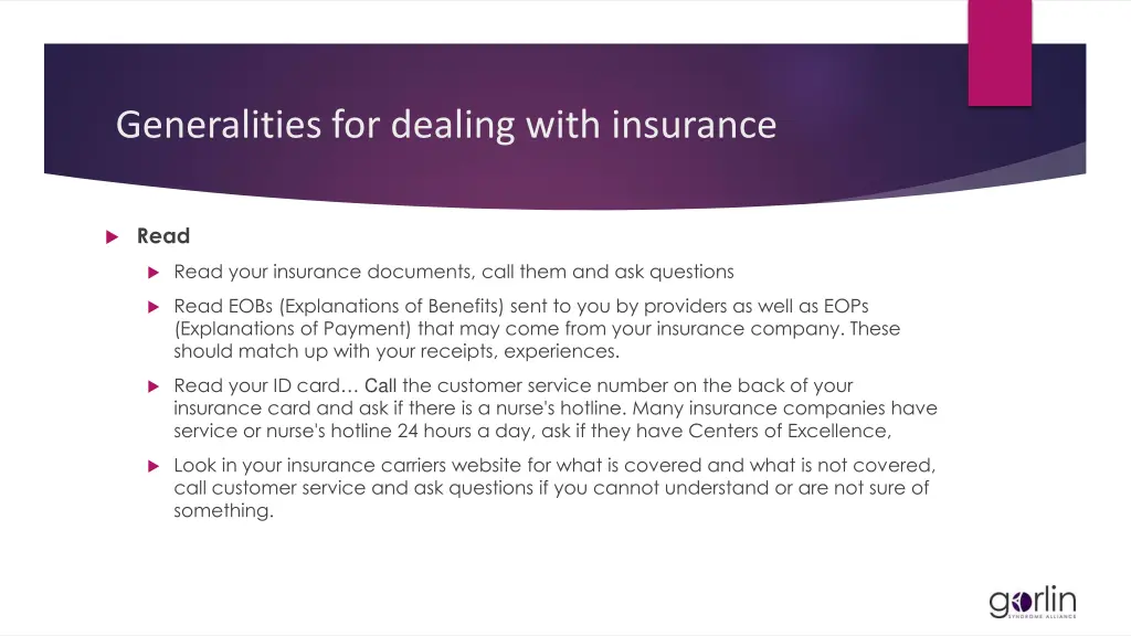 generalities for dealing with insurance 2