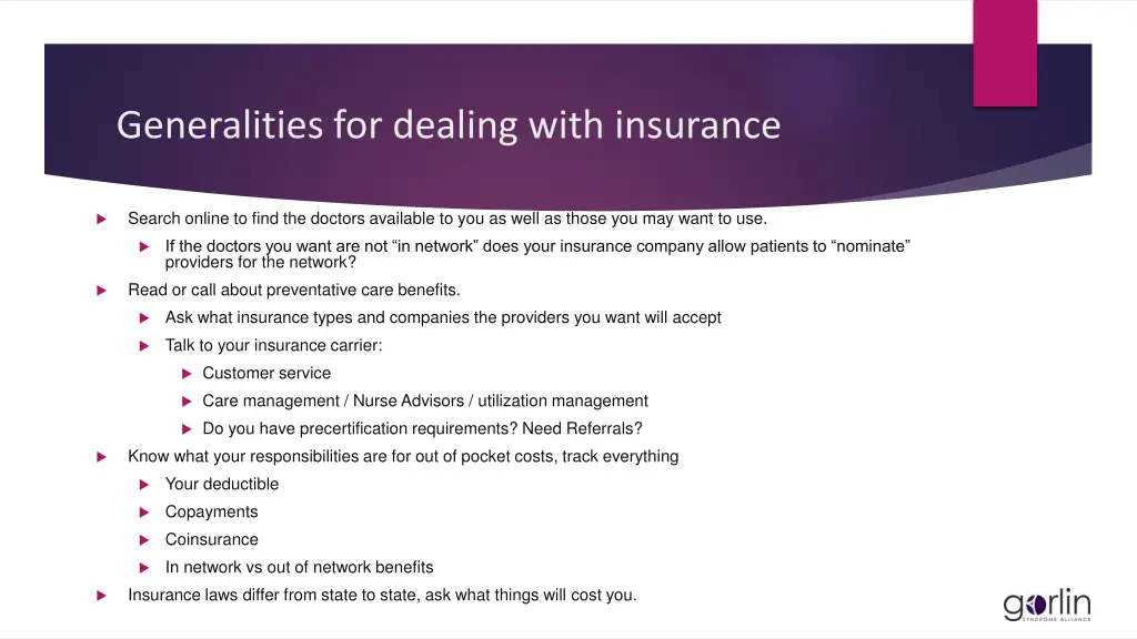 generalities for dealing with insurance