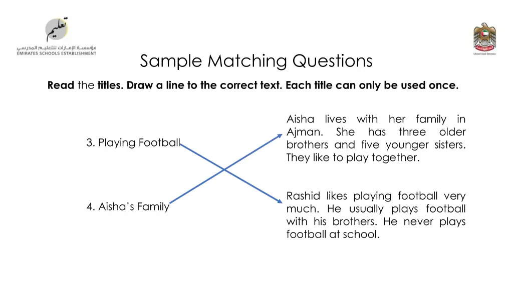 sample matching questions