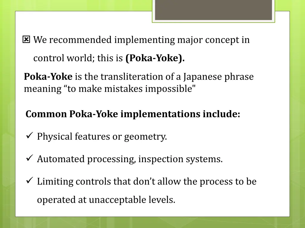 we recommended implementing major concept in