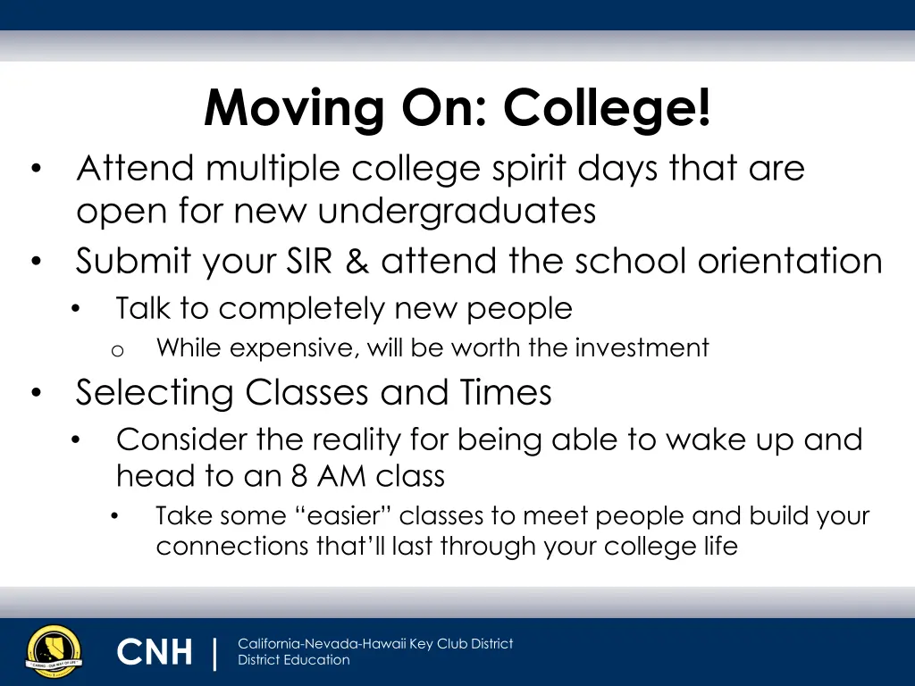 moving on college