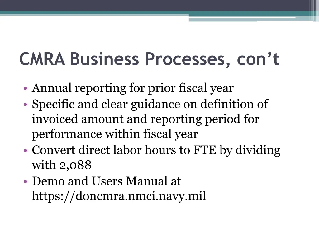 cmra business processes con t