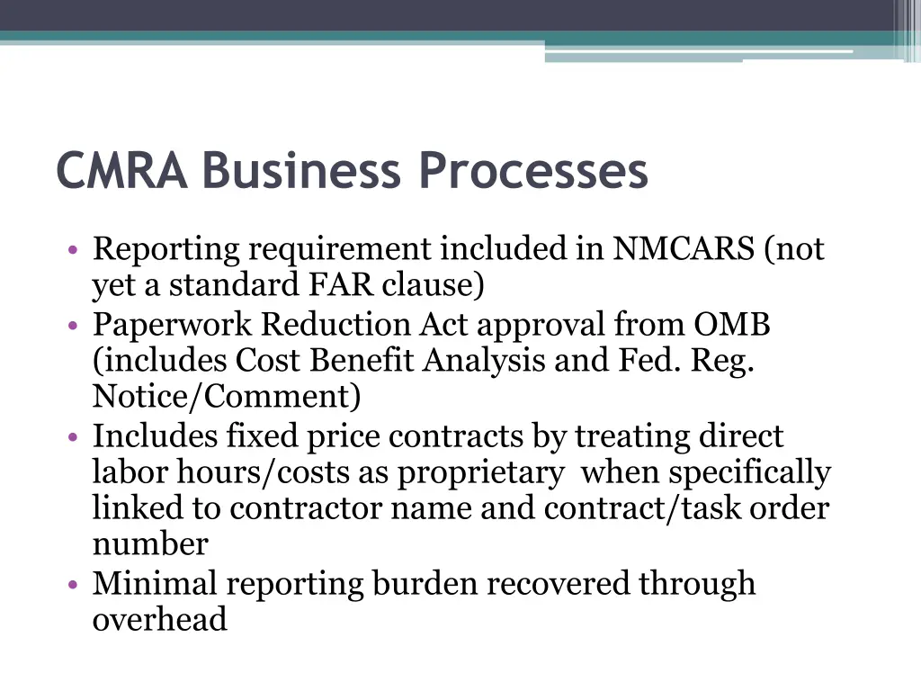 cmra business processes