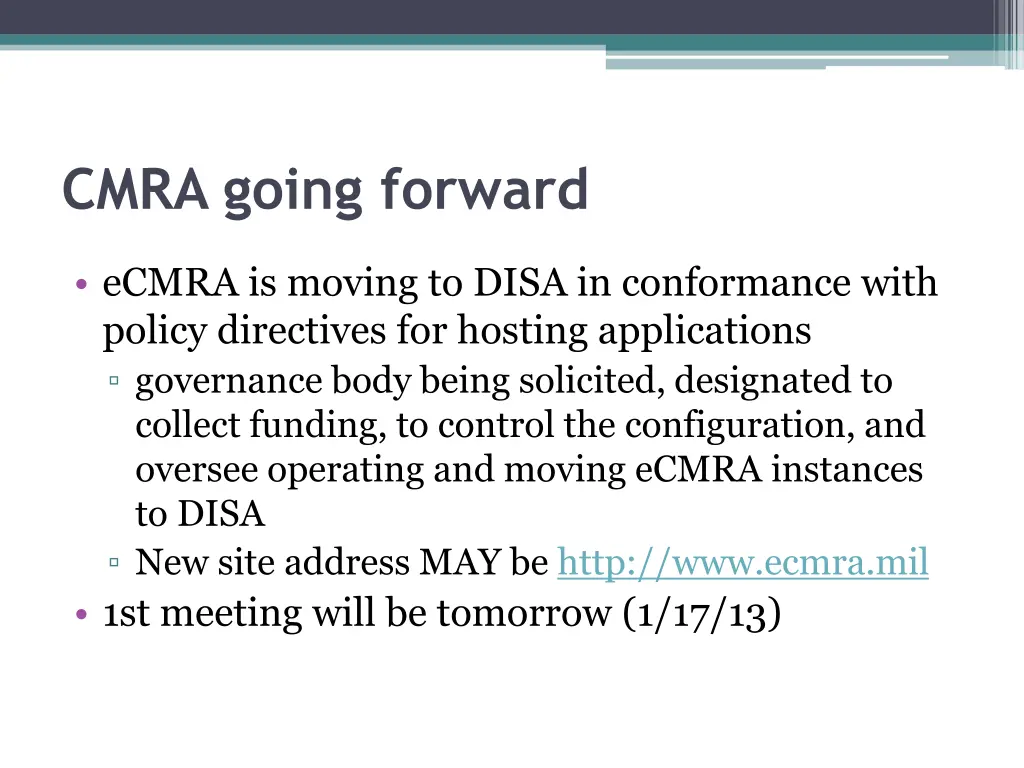 cmra going forward