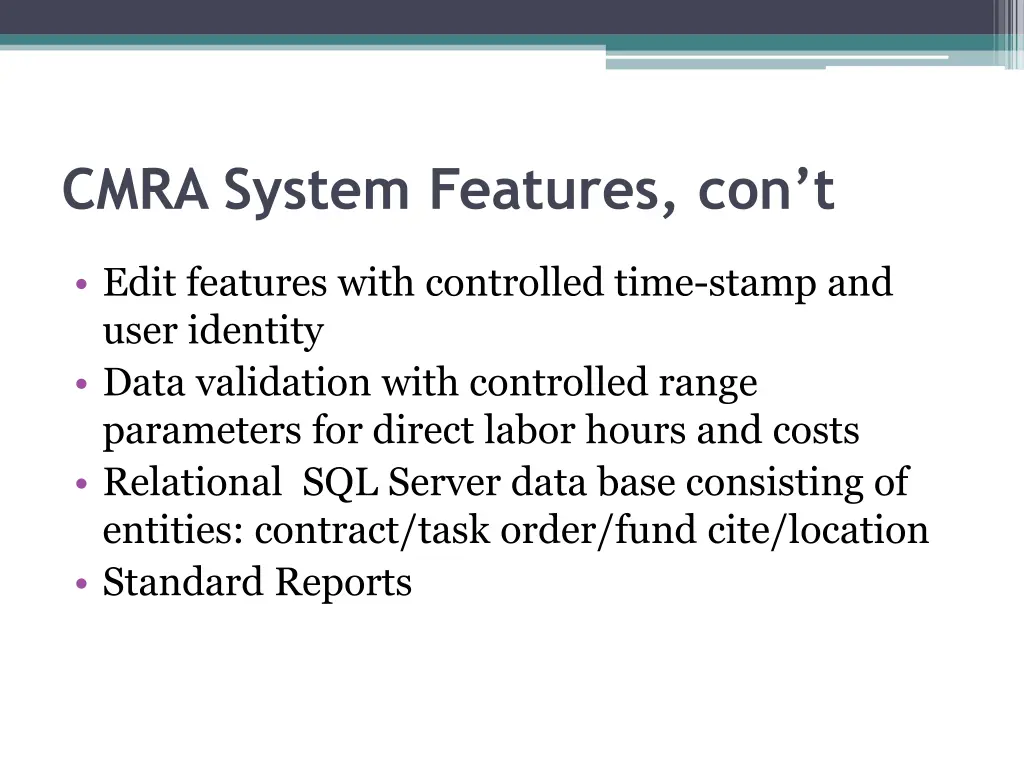 cmra system features con t 1