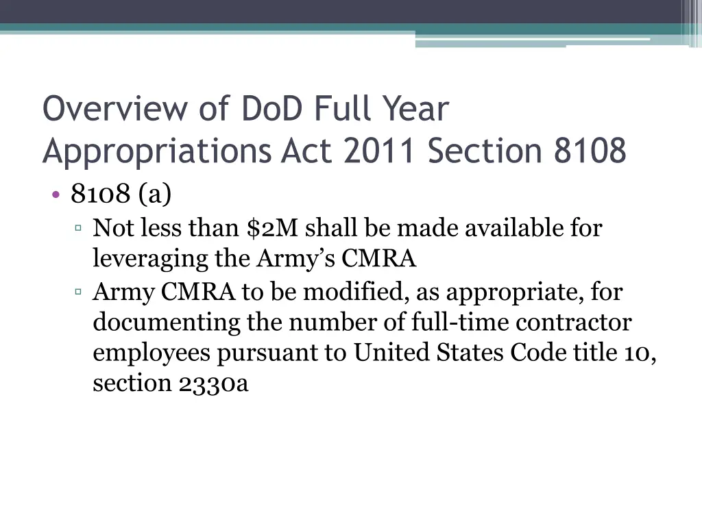 overview of dod full year appropriations act 2011