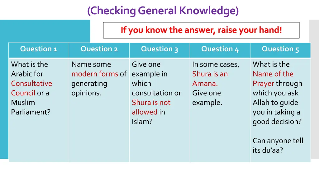 learni checking general knowledge