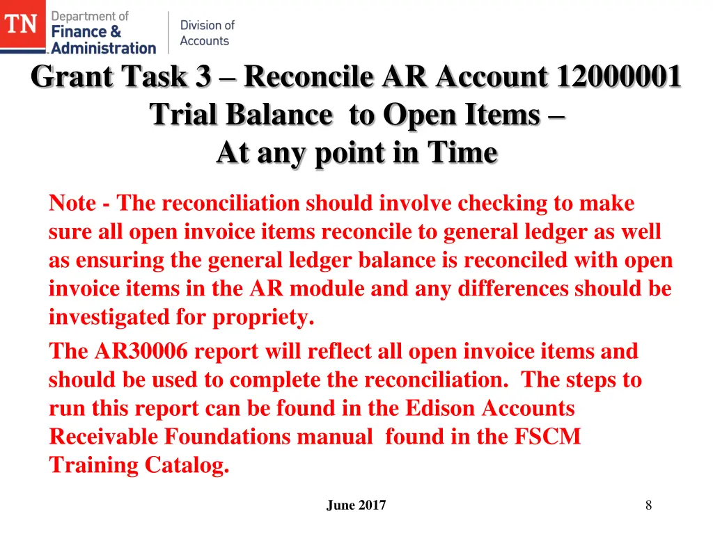 grant task 3 reconcile ar account 12000001 trial 2