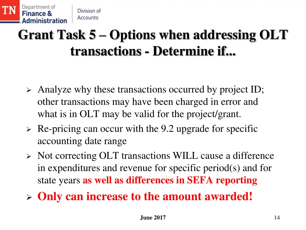 grant task 5 options when addressing