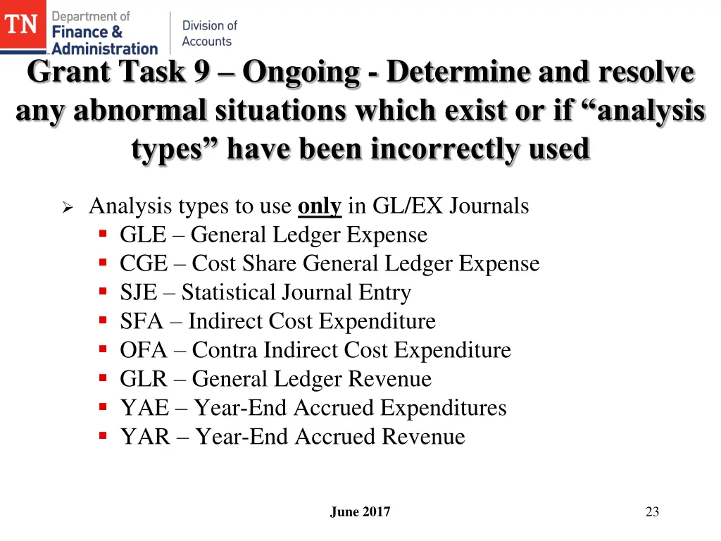 grant task 9 ongoing determine and resolve