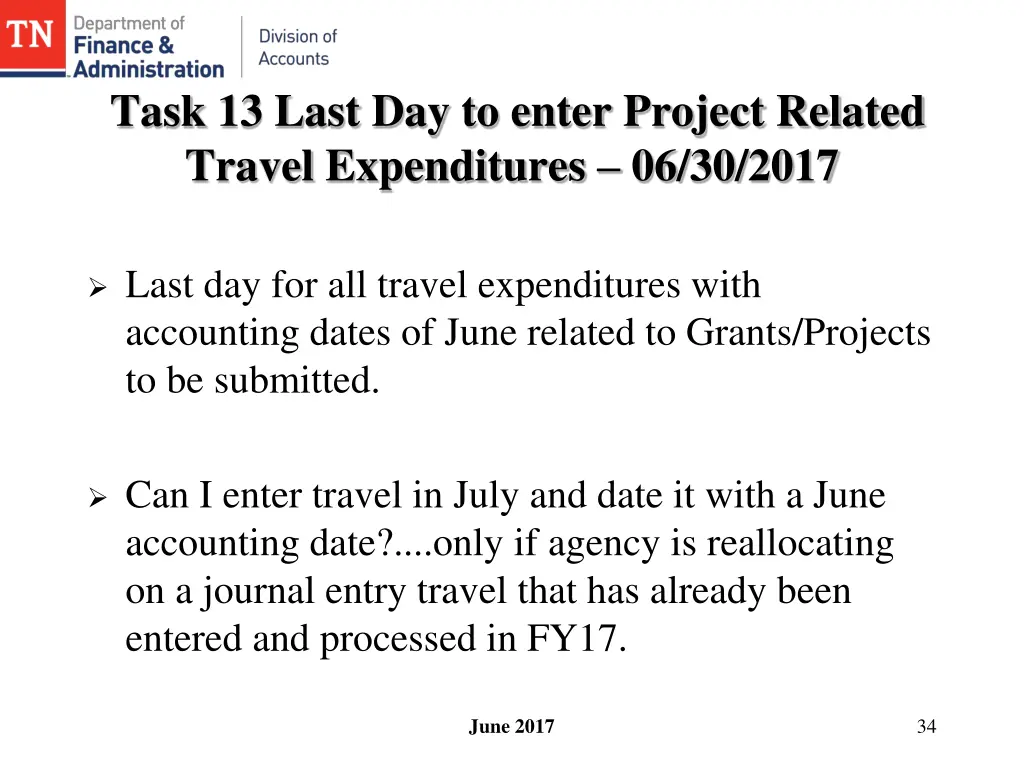 task 13 last day to enter project related travel
