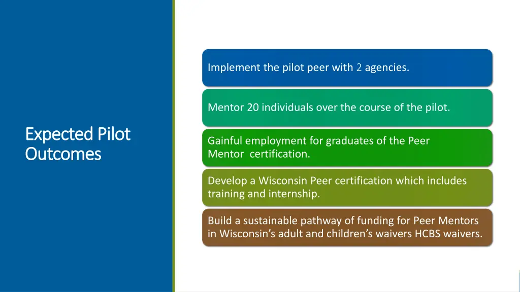 implement the pilot peer with 2 agencies
