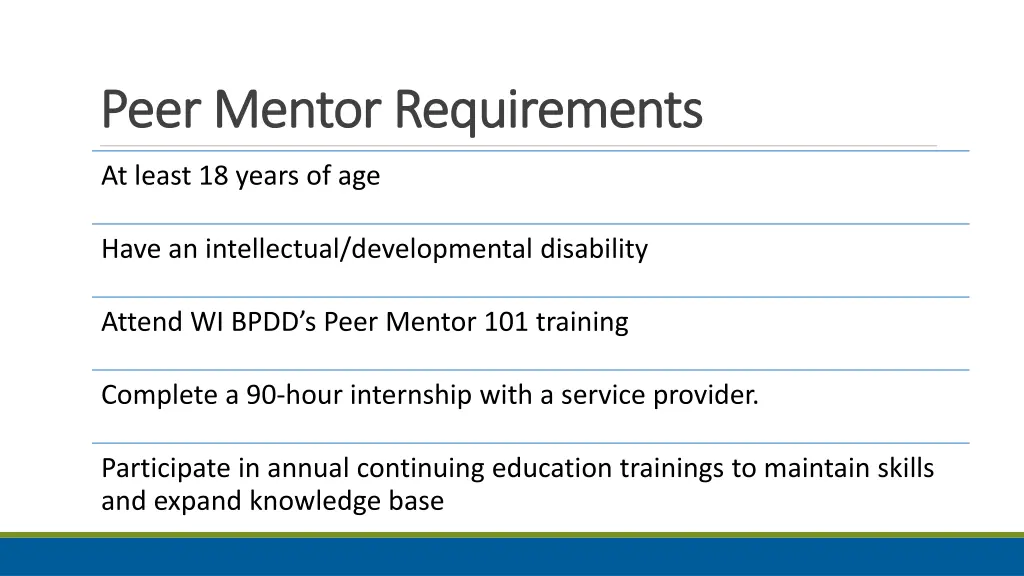 peer mentor requirements peer mentor requirements