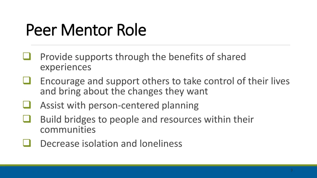 peer mentor role peer mentor role