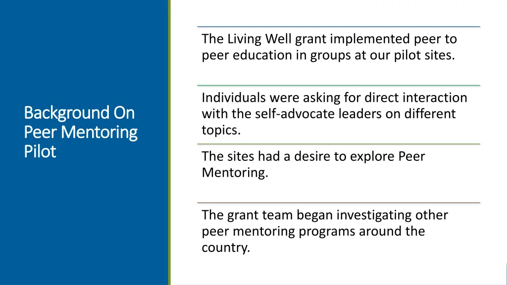 the living well grant implemented peer to peer