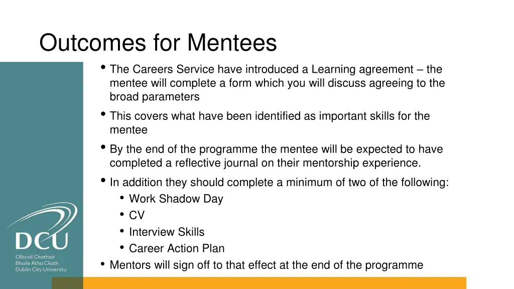 outcomes for mentees the careers service have