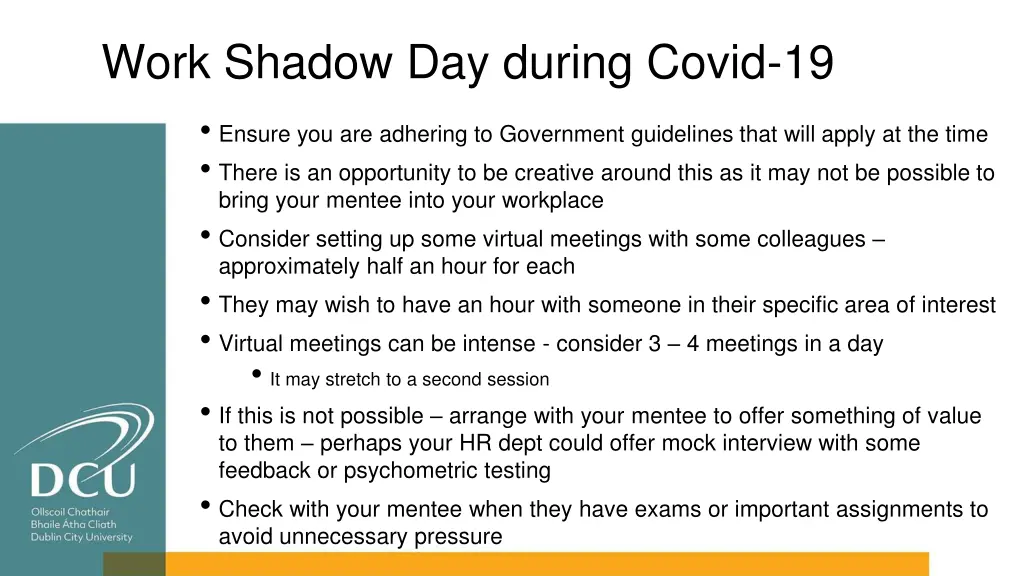 work shadow day during covid 19