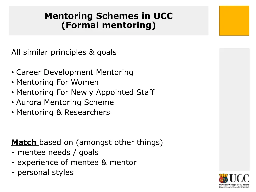 mentoring schemes in ucc formal mentoring