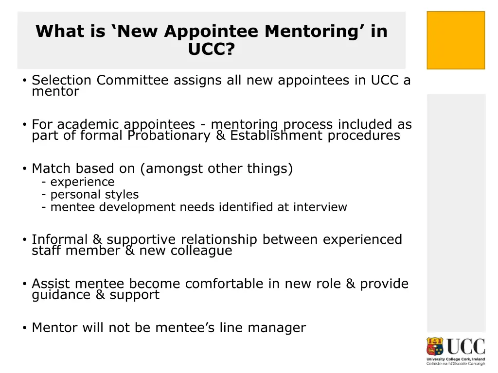 what is new appointee mentoring in ucc