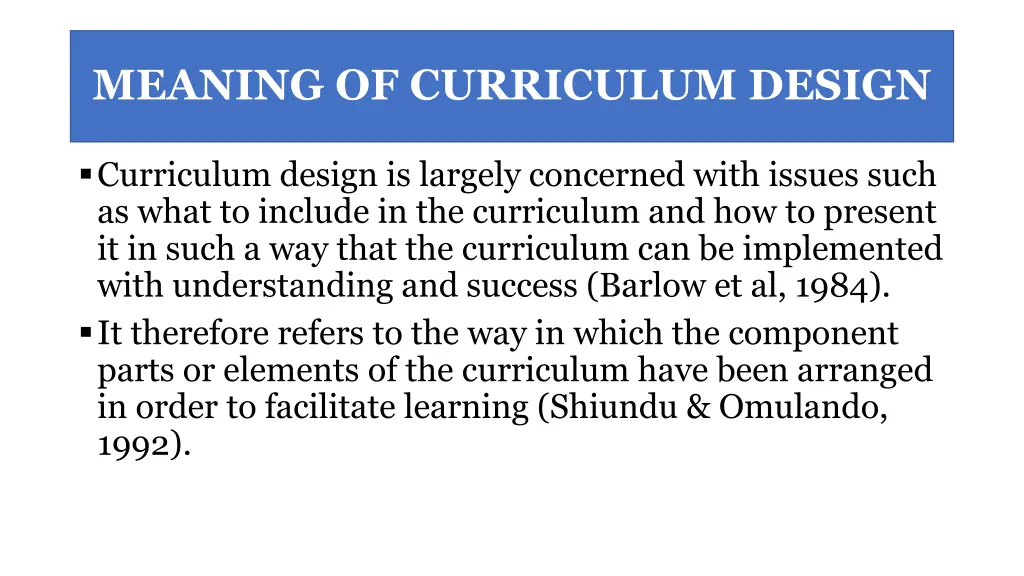 meaning of curriculum design