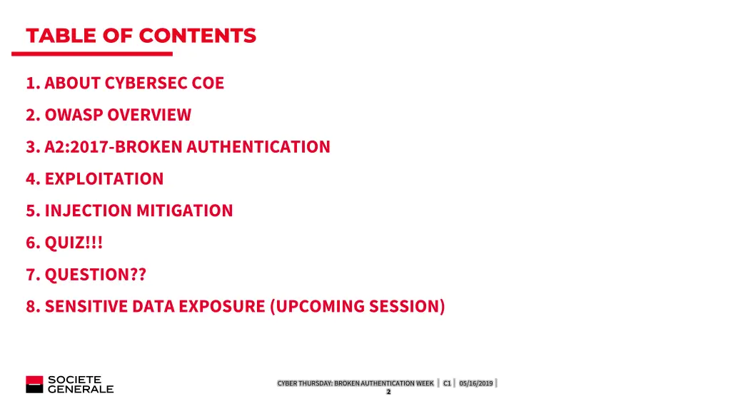 table of contents