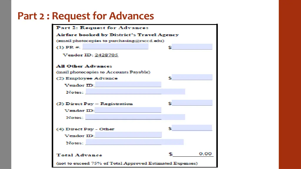 part 2 request for advances