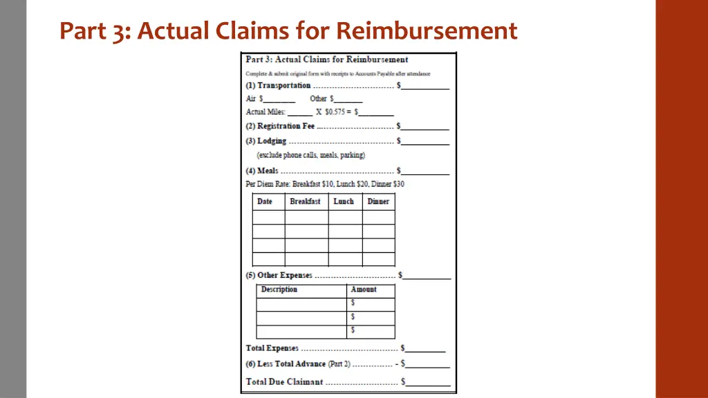 part 3 actual claims for reimbursement