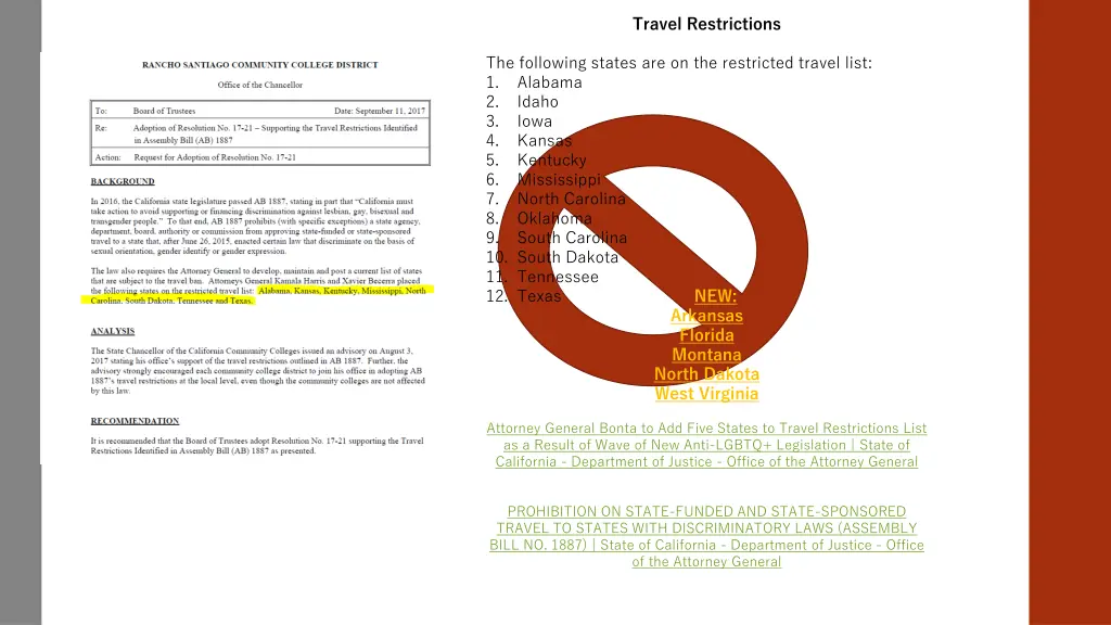 travel restrictions the following states