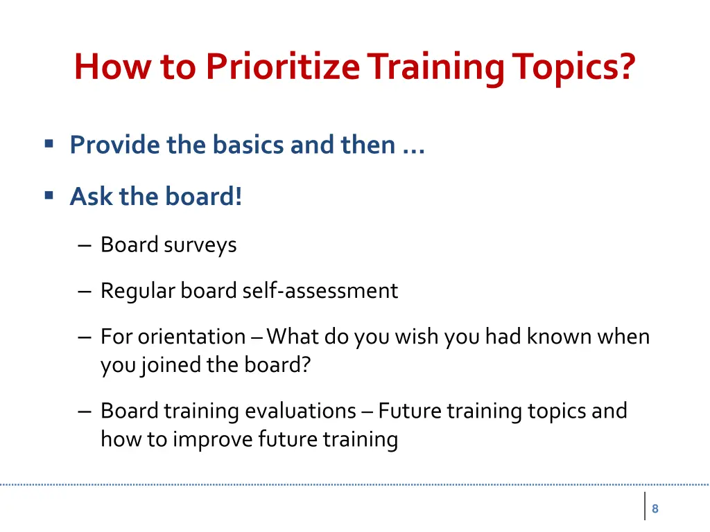 how to prioritize training topics