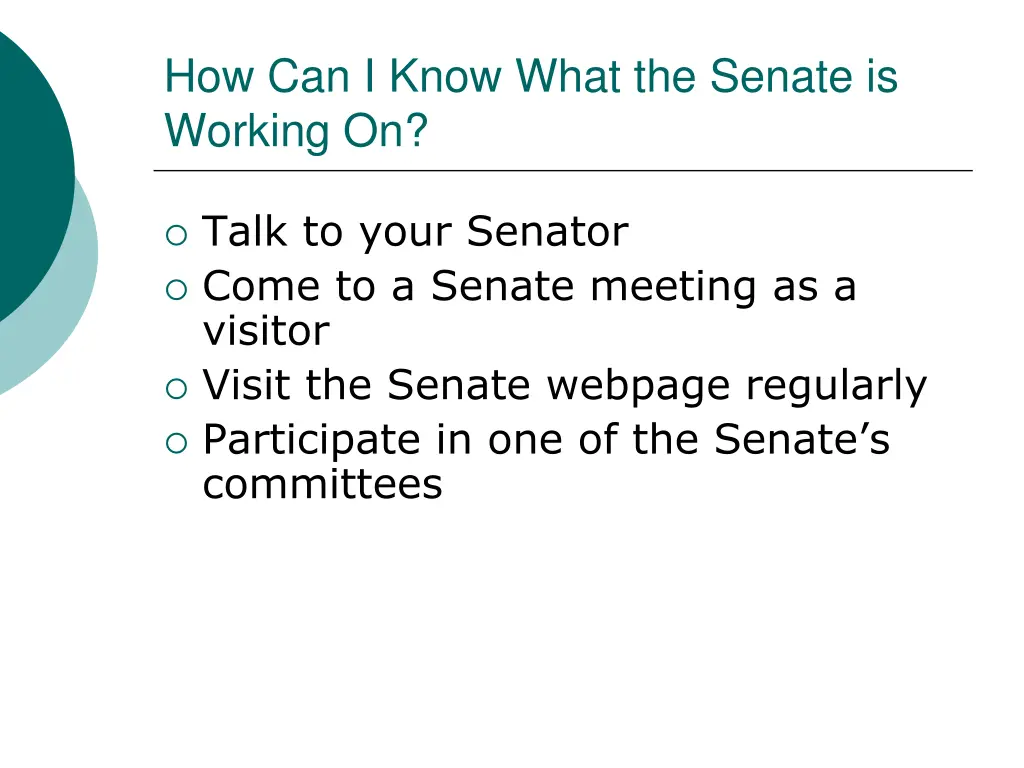 how can i know what the senate is working on