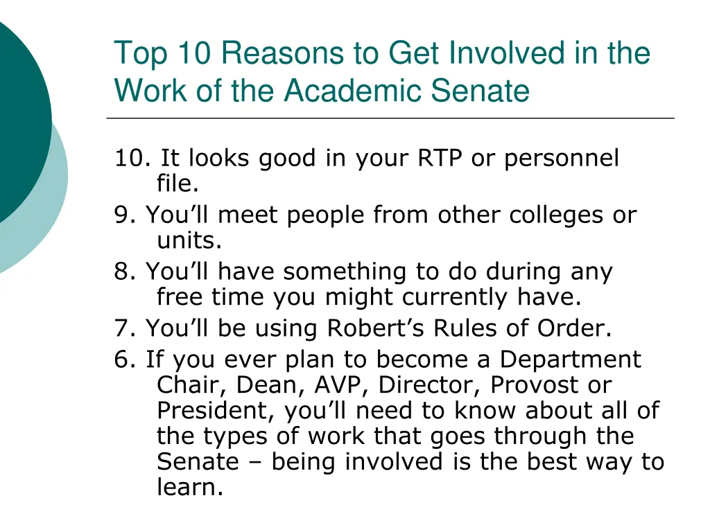 top 10 reasons to get involved in the work