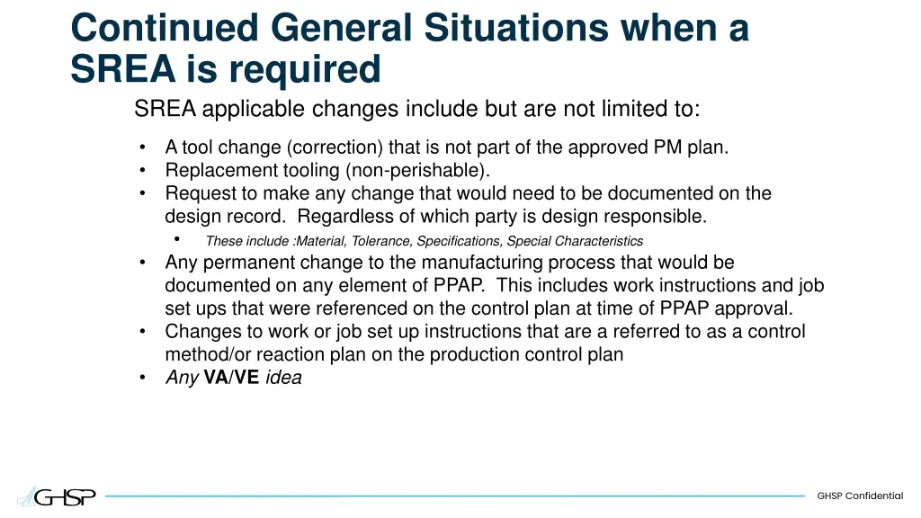 continued general situations when a srea