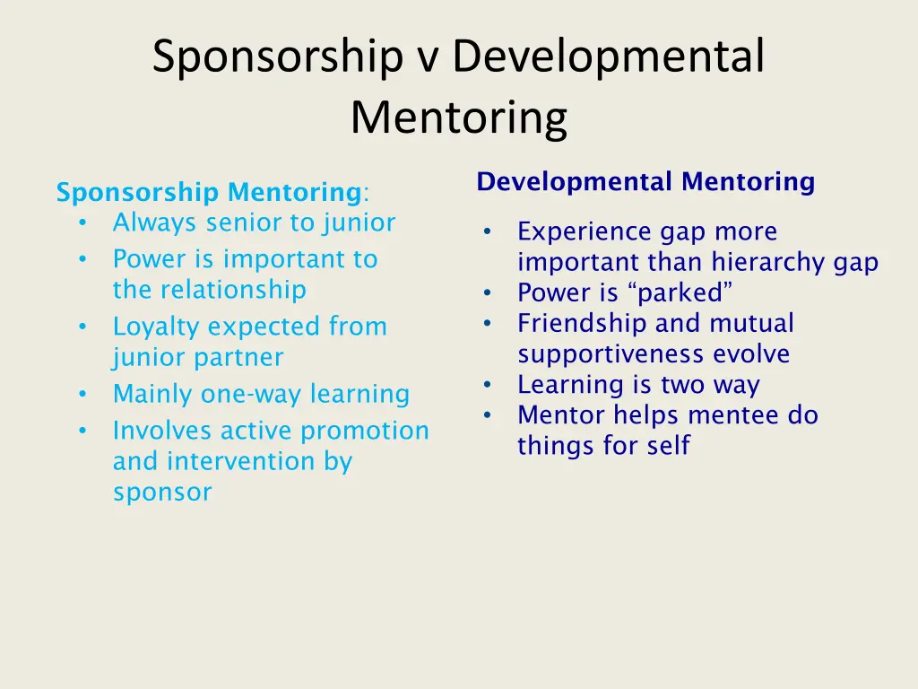 sponsorship v developmental mentoring