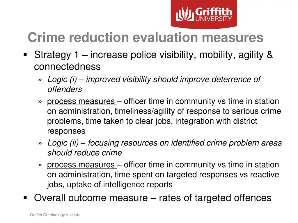 crime reduction evaluation measures strategy