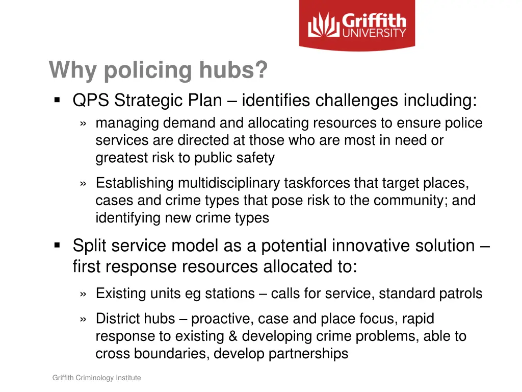 why policing hubs qps strategic plan identifies