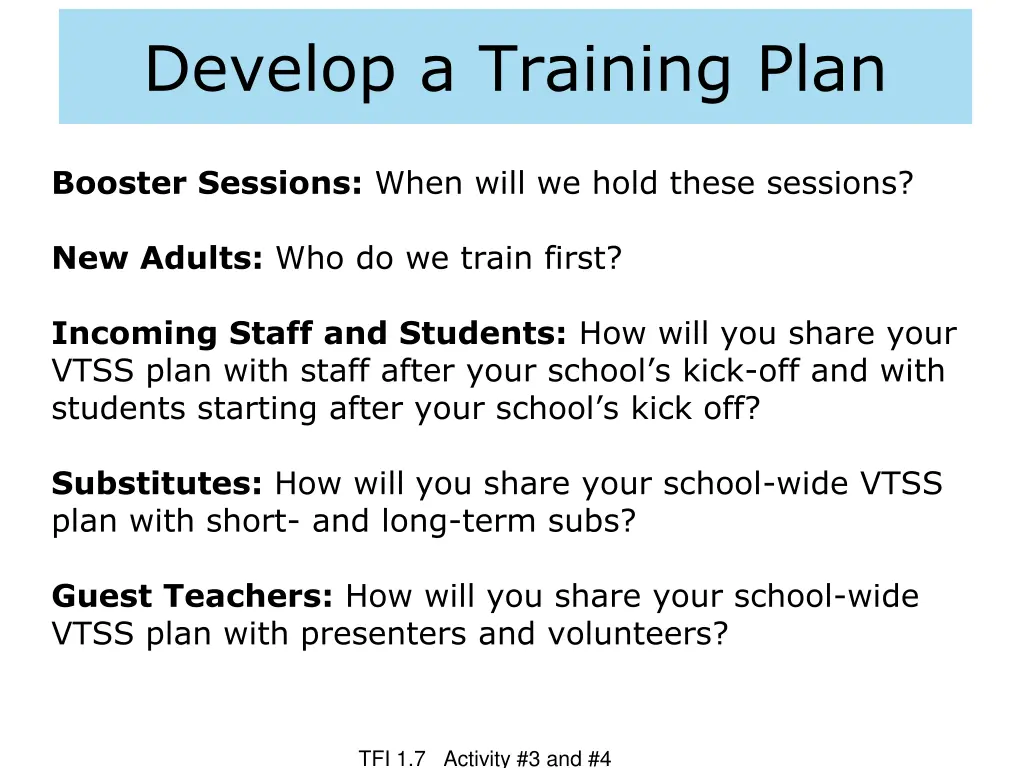 develop a training plan