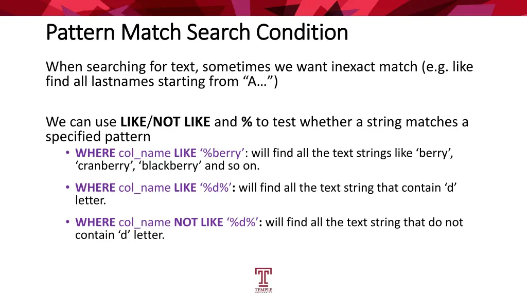 pattern match search condition pattern match