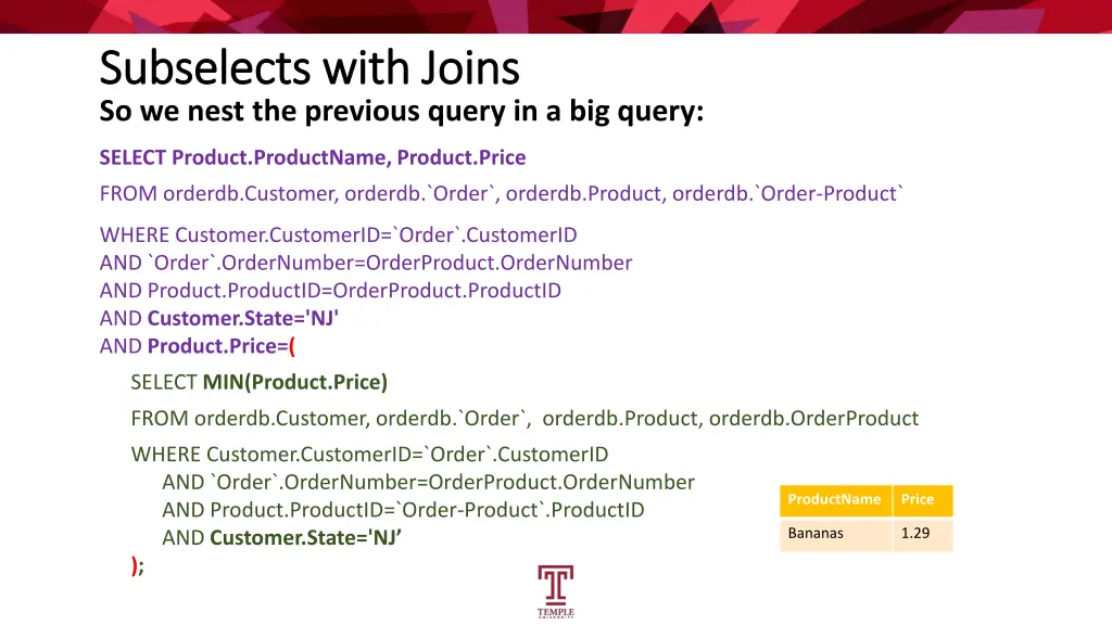 subselects subselects with joins so we nest