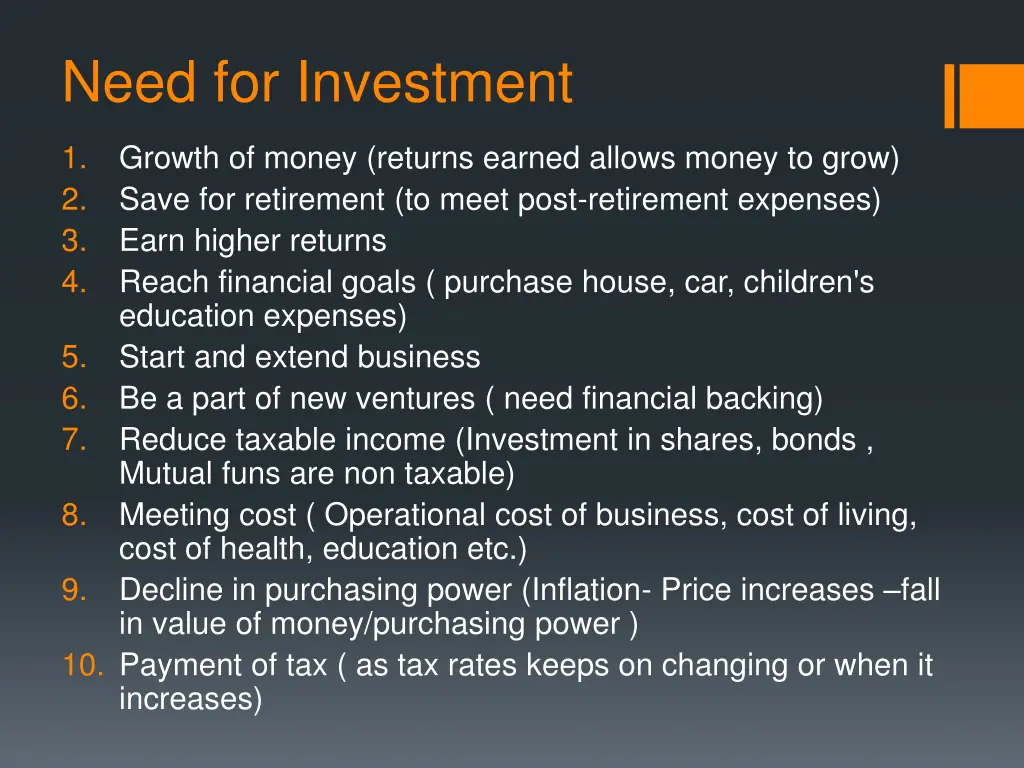 need for investment