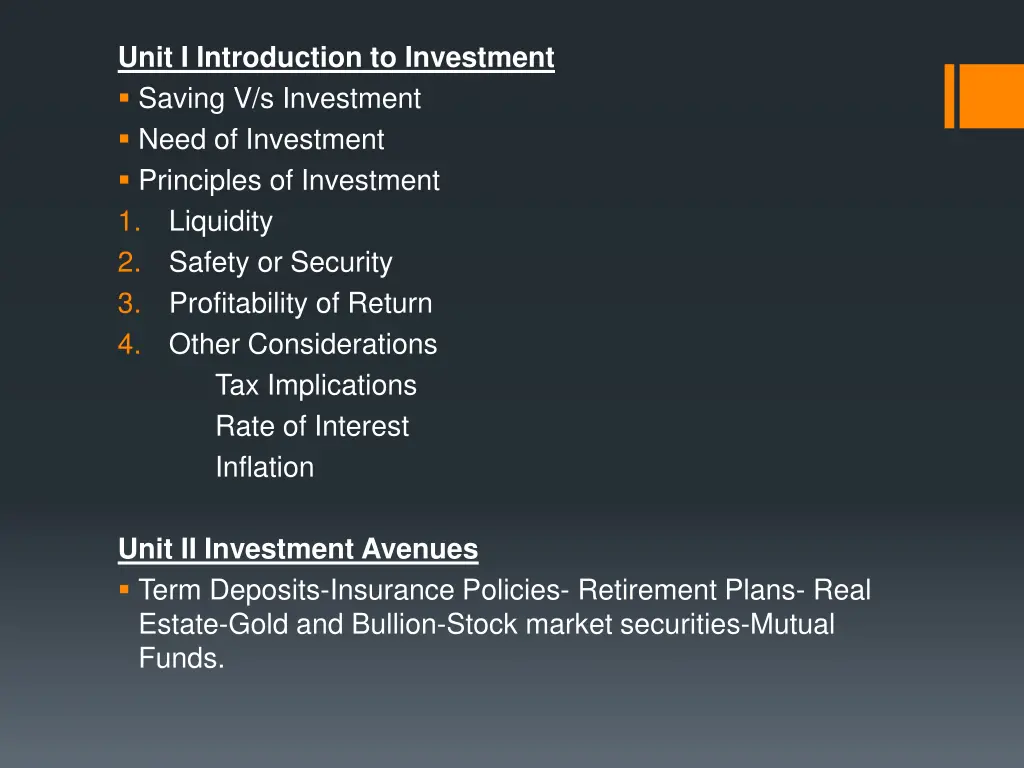 unit i introduction to investment saving