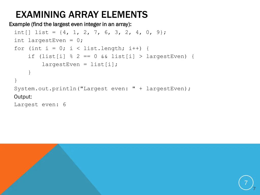 examining array elements example find the largest