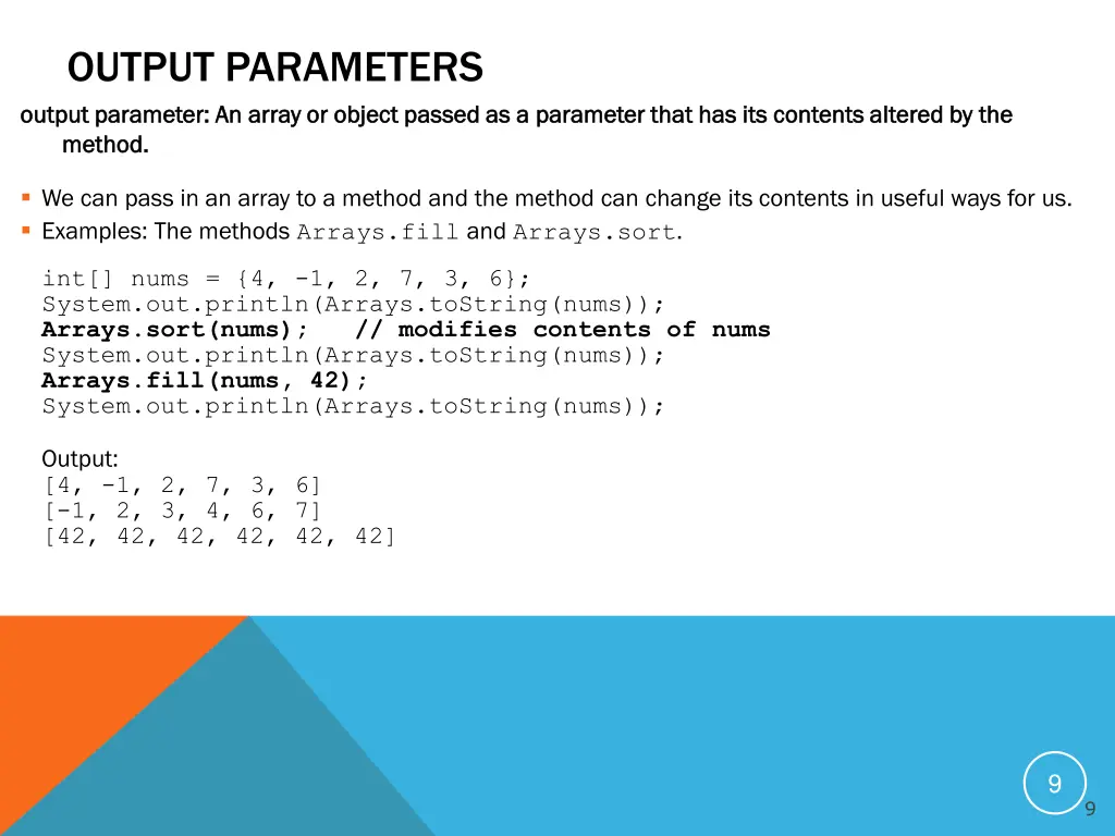 output parameters output parameter an array