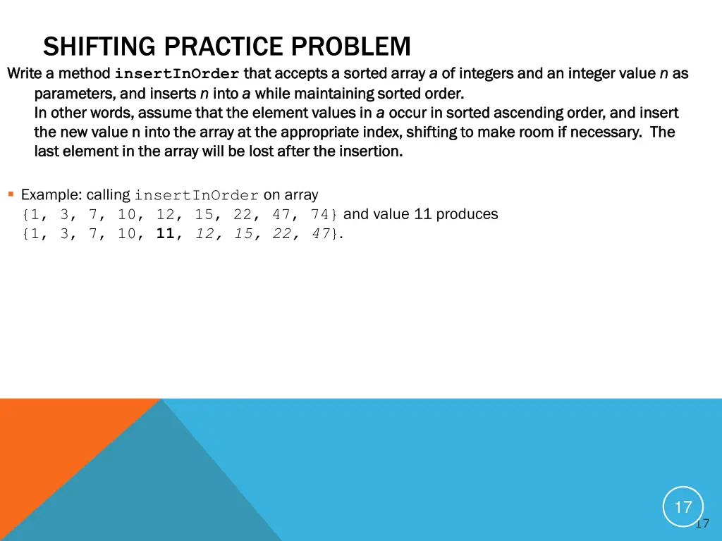 shifting practice problem write a method write