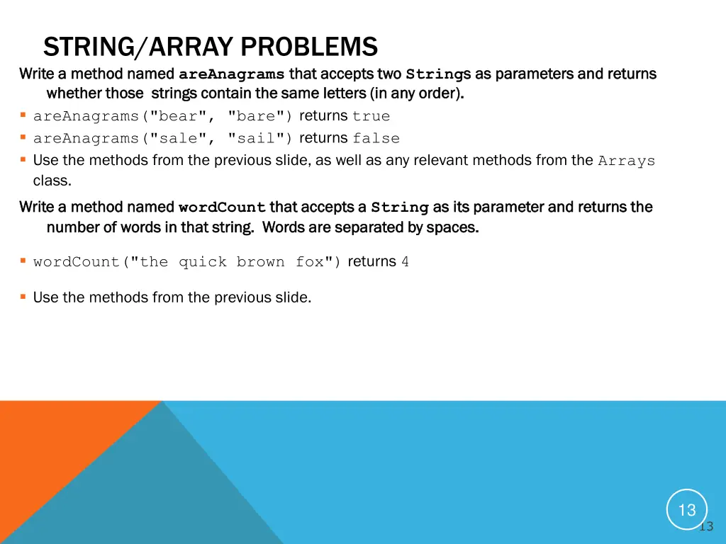 string array problems write a method named write