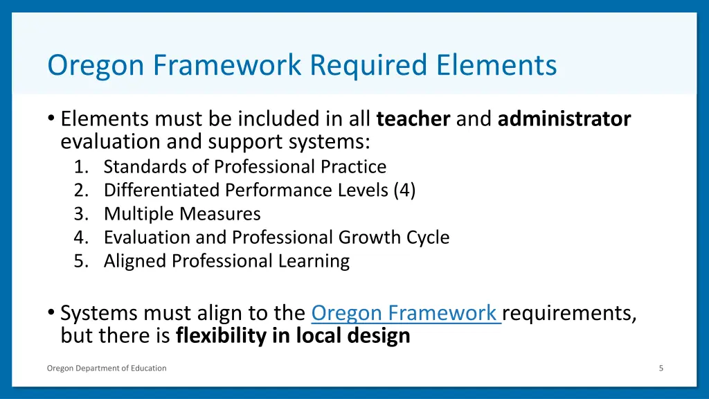 oregon framework required elements