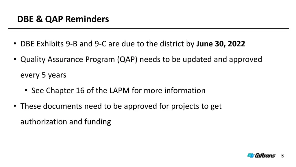 dbe qap reminders