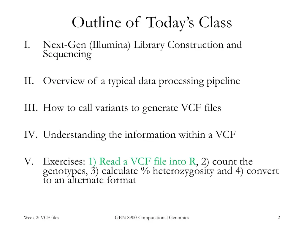 outline of today s class