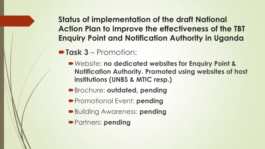 status of implementation of the draft national 2