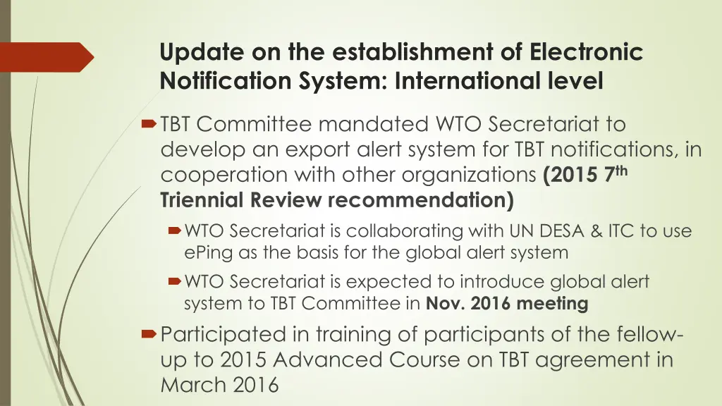 update on the establishment of electronic 1