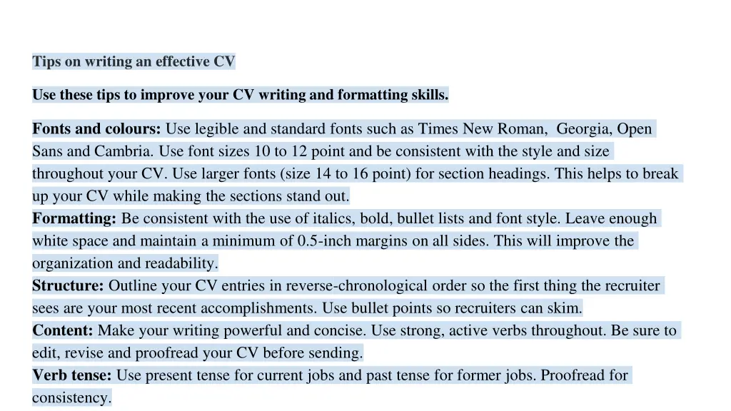 tips on writing an effective cv
